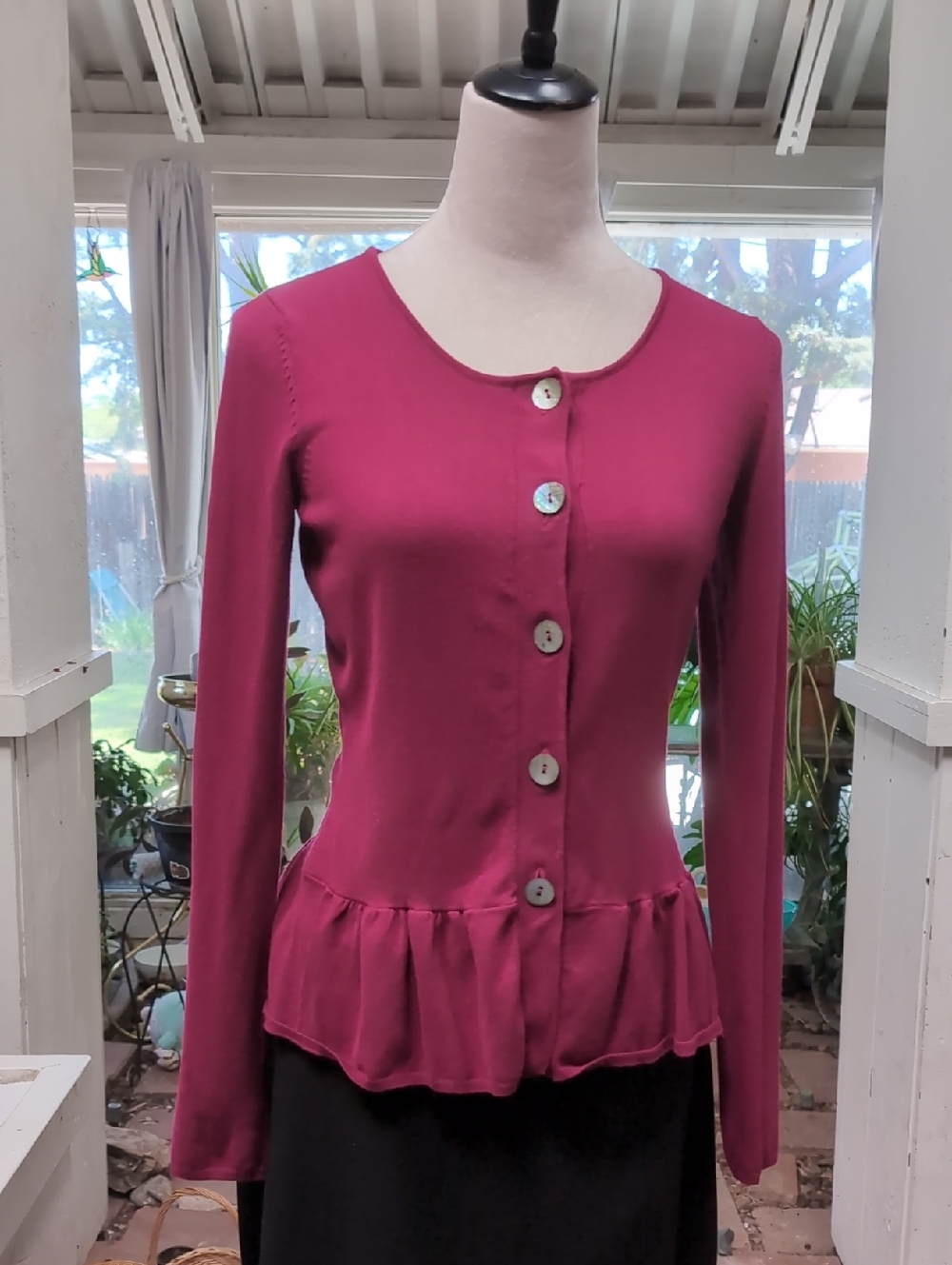Women’s Magenta Peplum Button-Front Top